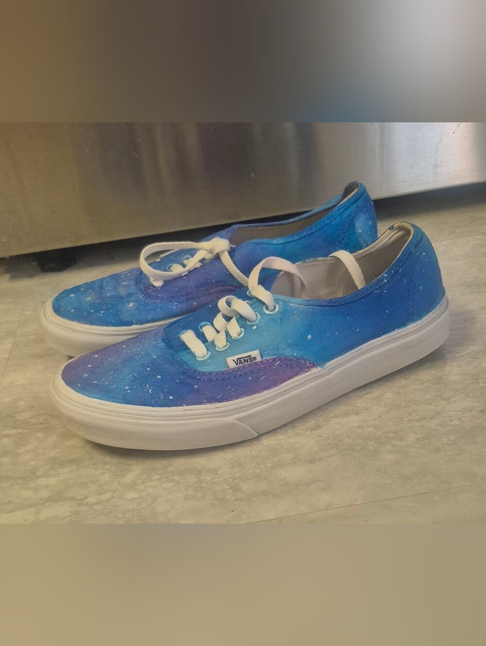 Custom Hand Painted Vans Authentic Galaxy Sneakers Blue Purple Men's 8...